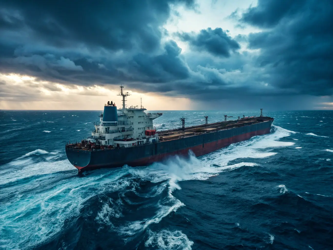 An image showcasing a container ship at sea, symbolizing international freight and global logistics.
